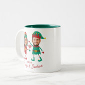 Personalisierte Funny Face Foto Christmas Elf Fami Zweifarbige Tasse (Vorderseite Links)