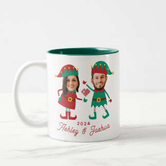Personalisierte Funny Face Foto Christmas Elf Fami Zweifarbige Tasse