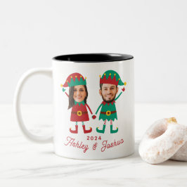 Personalisierte Funny Face Foto Christmas Elf Fami Zweifarbige Tasse