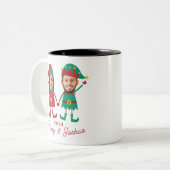 Personalisierte Funny Face Foto Christmas Elf Fami Zweifarbige Tasse (Vorderseite Links)