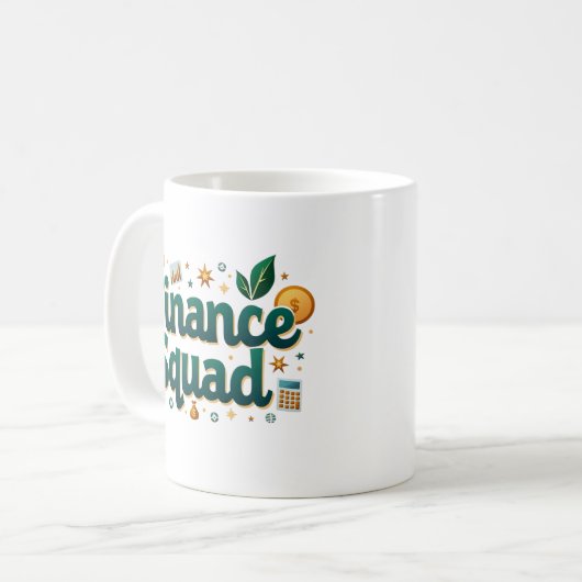 Personalisierte Funny Finance Squad Kaffeetasse (Vorderseite Links)