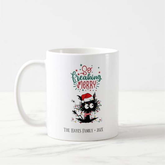 Personalisierte Funny Freaking Cat Weihnachten Tas Kaffeetasse (Links)