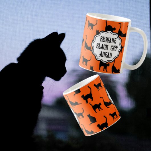 Personalisierte Funny Halloween Orange Black Cat L Kaffeetasse