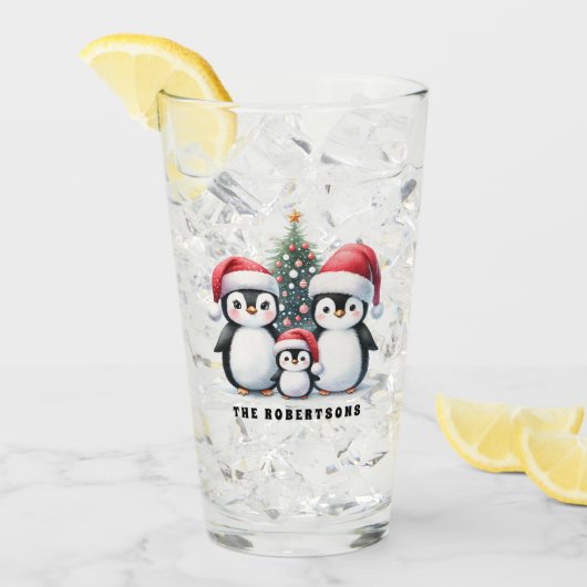 Personalisierte Funny Pinguine Weihnachten Glas (Vorderseite Ice)