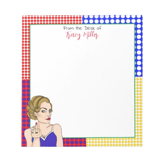 Personalisierte Funny Retro Lady Drehe den Vogel Notizblock (Vorderseite)