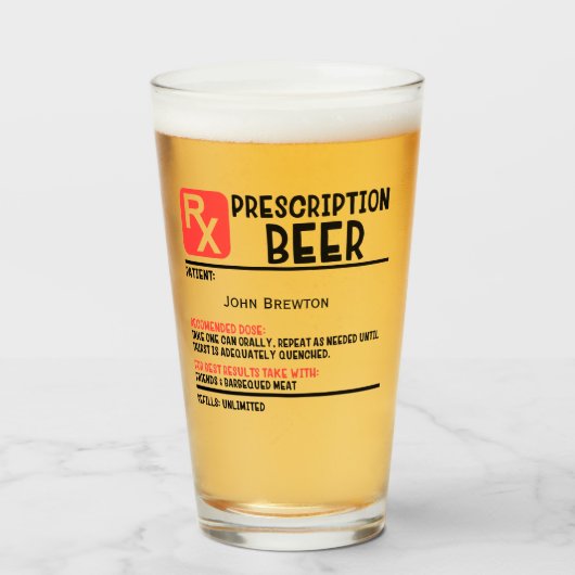 Personalisierte Funny RX Bierverschreibungen Glas (Vorne (Gefüllt))