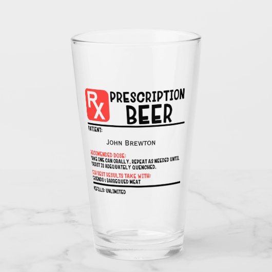Personalisierte Funny RX Bierverschreibungen Glas (Vorderseite)
