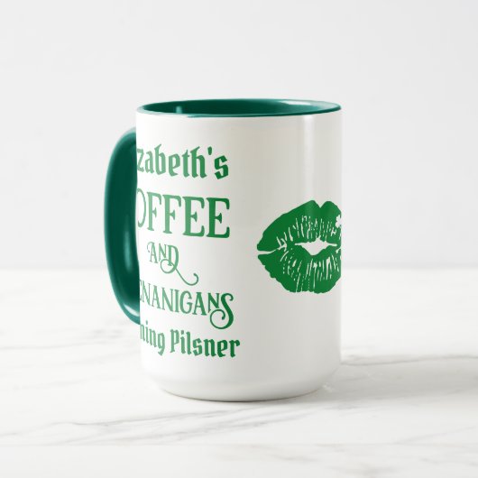 Personalisierte Funny St Patrick's Day Grüne Lippe Tasse (Vorderseite Links)