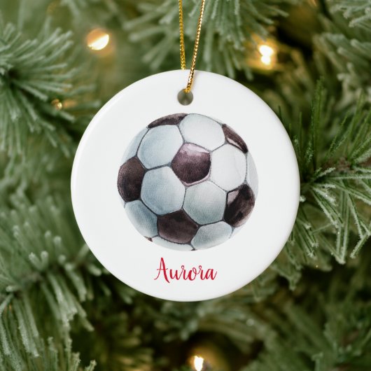 Personalisierte Fußball-Ball-Sportlermädchen Keramik Ornament (Baum)