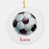 Personalisierte Fußball-Ball-Sportlermädchen Keramik Ornament (Hinten)