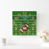 Personalisierte Fußballuhren, Ihr Name, Monogramm Quadratische Wanduhr (Zuhause)