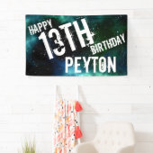 Personalisierte Galaxy Blue Green Geburtstagsparty Banner (Insitu)