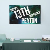 Personalisierte Galaxy Blue Green Geburtstagsparty Banner (Messeveranstaltung)