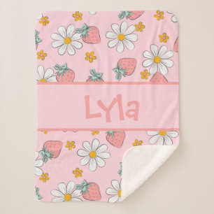 Personalisierte Gänseblümchen und Erdbeeren Sherpadecke