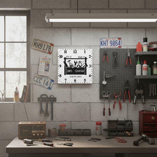 Personalisierte Garage Quadratische Wanduhr