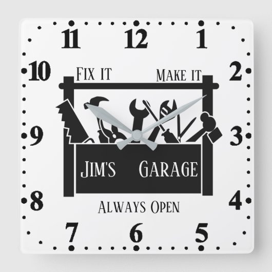 Personalisierte Garage Quadratische Wanduhr (Vorderseite)