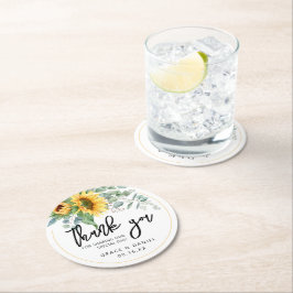 Personalisierte Gastgeschenk Hochzeit Sonnenblumen Runder Pappuntersetzer