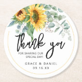 Personalisierte Gastgeschenk Hochzeit Sonnenblumen Runder Pappuntersetzer (Vorderseite)