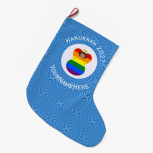 Personalisierte Gay Pride Braune Engel Hanukkah-Fl Großer Weihnachtsstrumpf