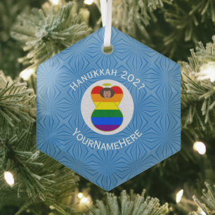 Personalisierte Gay Pride Braune Engel Hanukkah-Fl Ornament Aus Glas