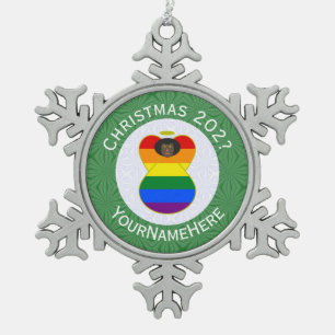 Personalisierte Gay Pride Schwarze Engel Flagge We Schneeflocken Zinn-Ornament