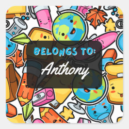 Personalisierte GEBIETE AN Kawaii-Schulsticker Quadratischer Aufkleber