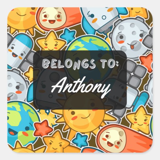 Personalisierte GEBIETE ZUM Kawaii-Aufkleber Quadratischer Aufkleber (Vorderseite)