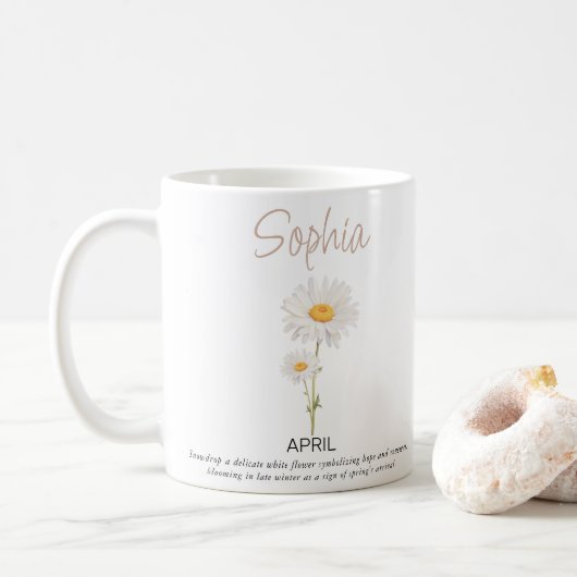 Personalisierte Geburtsblume April Kaffeetasse (Mit Donut)