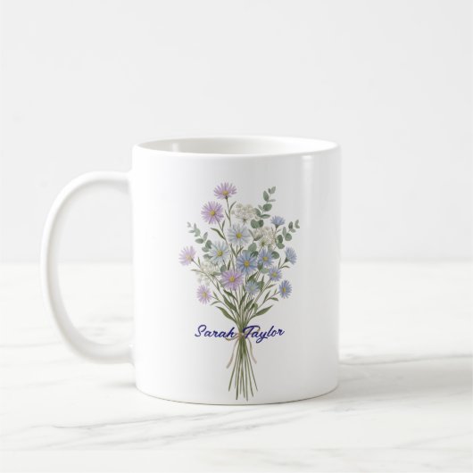 Personalisierte Geburtsblume Aster Maßanfertigung Kaffeetasse (Links)
