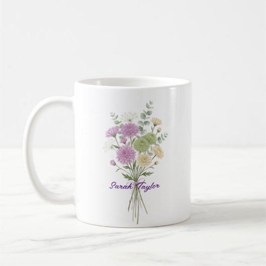 Personalisierte Geburtsblume Chrysantheme Benutzer Kaffeetasse (Links)