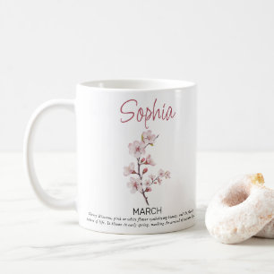 Personalisierte Geburtsblume März Kaffeetasse