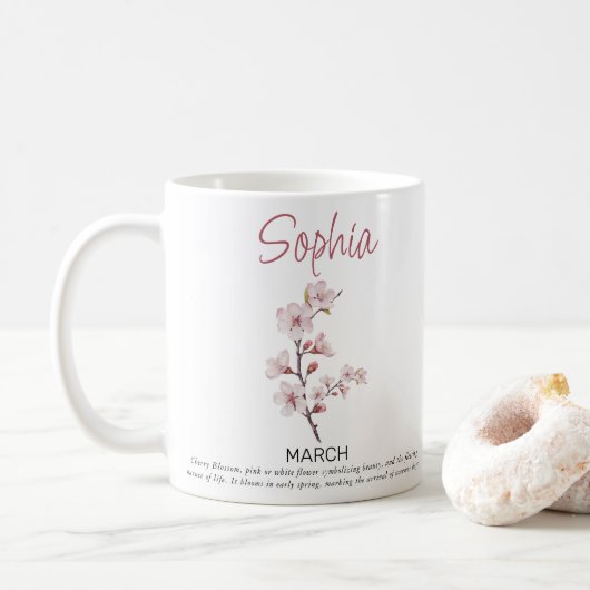 Personalisierte Geburtsblume März  Kaffeetasse (Mit Donut)