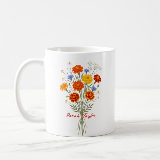Personalisierte Geburtsblume Ringelblume Maßgeschn Kaffeetasse (Links)