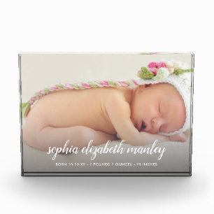 Personalisierte Geburtserklärung von Baby Fotoblock