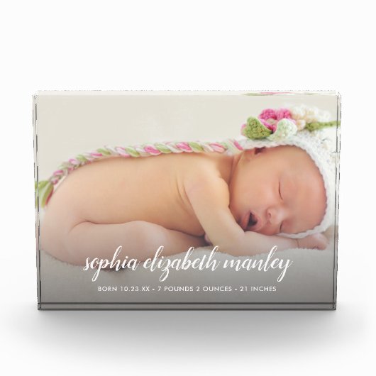 Personalisierte Geburtserklärung von Baby Fotoblock (Vorderseite)