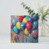 Personalisierte Geburtskarte | Farbige Ballons Karte (Stehend Vorderseite)