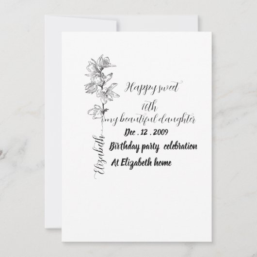 Personalisierte Geburtsmonats-Blume süße 16 Geburt Einladung (Vorderseite)