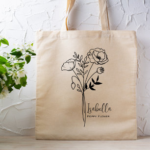 Personalisierte Geburtsmonatsblume August Boho Tragetasche