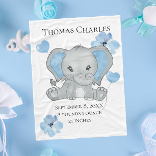 Personalisierte Geburtsstatistiken Baby Elefant Bl Fleecedecke