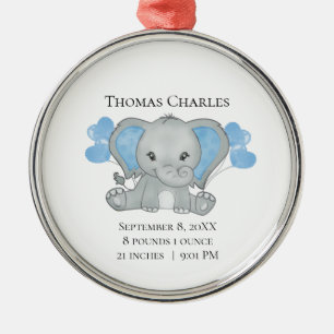 Personalisierte Geburtsstatistiken Baby Elefant Bl Ornament Aus Metall