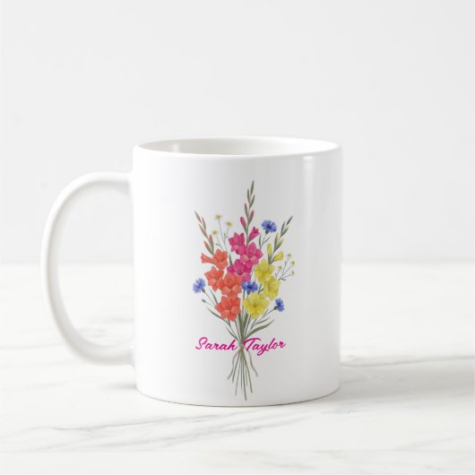 Personalisierte Geburtstagblume Gladiole Maßanfert Kaffeetasse (Links)