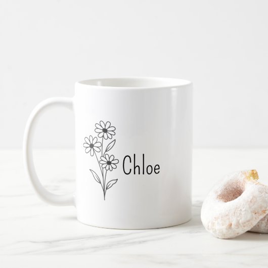 Personalisierte Geburtstags-Blumen-Keramik-Tasse, Kaffeetasse (Mit Donut)