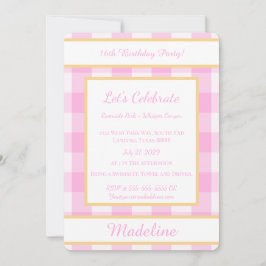 Personalisierte Geburtstags-Gingham-Rosa-Einladung Einladung