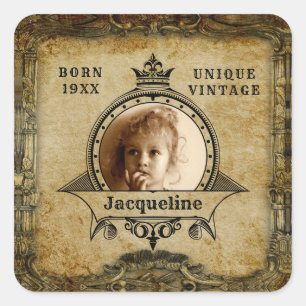 Personalisierte Geburtstagsfoto-Vorlage Vintage Re Quadratischer Aufkleber