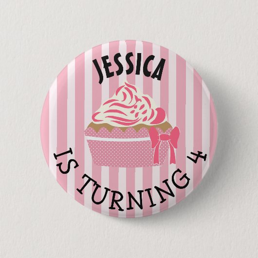 Personalisierte Geburtstagsfrau Pink Cupcake Butto Button (Vorderseite)