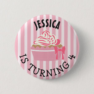 Personalisierte Geburtstagsfrau Pink Cupcake Butto Button