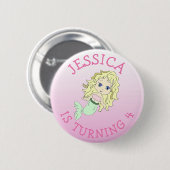 Personalisierte Geburtstagsfrau Pink Mermaid Butto Button (Vorne & Hinten)