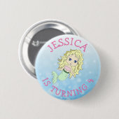 Personalisierte Geburtstagsfrau Pink Mermaid Butto Button (Vorne & Hinten)