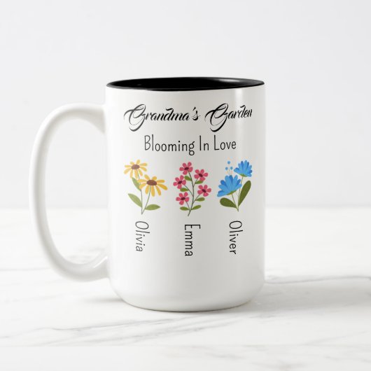 Personalisierte Geburtstagsgeschenke, Oma-Garten Zweifarbige Tasse (Links)