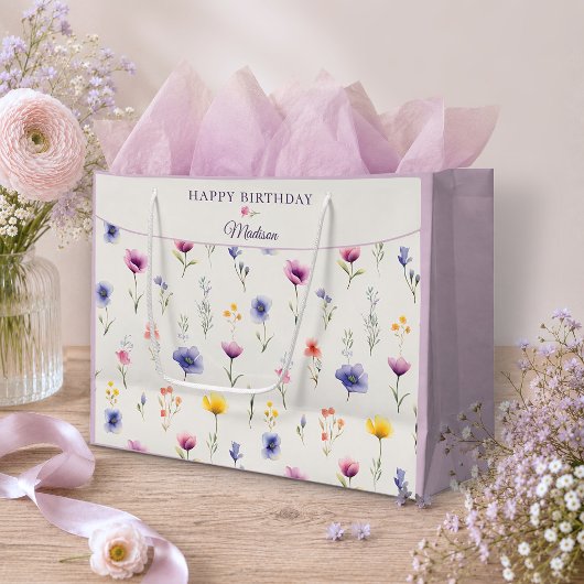 Personalisierte Geburtstagsgeschenktüte Wildblumen Große Geschenktüte
